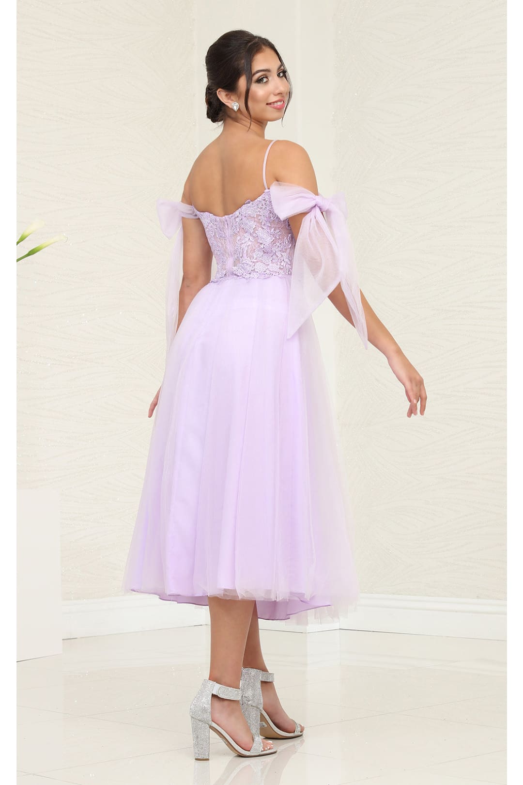 Tea Length Prom Dress Cold Shoulder Homecoming Style May Queen MQ2089 - Dress