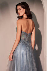 Tulle Strapless A-line Slit Gown by Ladivine CC487 - Long Formal Dresses